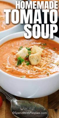 This Fresh Tomato Soup really is the best tomato soup recipe I have encountered! So easy and prepared in under and hour, it’s the perfect weeknight meal or quick lunch! #spendwithpennies #easyrecipe #freshrecipe #easysoup #easylunch #easydinner #freshtomatoes #roastedreceipe #healthyrecipe #bestsoup