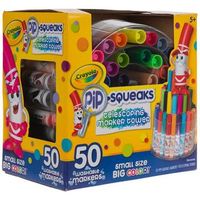 Set contains 50 markers and 1 telescoping marker tower. The markers you'll find in this Crayola Pip-Squeaks Telescoping Marker Tower have small size but big color! This set comes with fifty marker pals in a triple-tiered tower. Lift, twist, and look for a big display of color and Pip-Squeaks power! It'll look fun on your desk, and it'll be a convenient way to store and organize all of your markers.