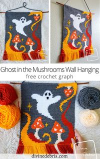 Ghost in the Mushrooms Wall Hanging Free Crochet Pattern -