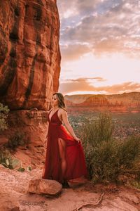 red flowy dress perfect for couples outfit in the desert