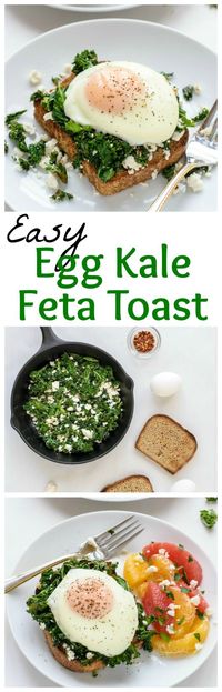 An easy, healthy dinner that is DELICIOUS. Creamy Kale Feta Toast with a Fried Egg.