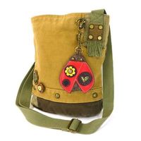 Ladybug Patch Crossbody Bag in Brown. Super cute & casual this purse includes the Ladybug Key Fob! The Crossbody style is so practical too. Accented with fabricated flower & fun wood buttons. The Top Zip closure makes it easy to get into.