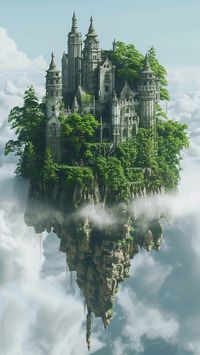 Castle high above the clounds on floating rock.  #castle #floating #clouds #dream #flying