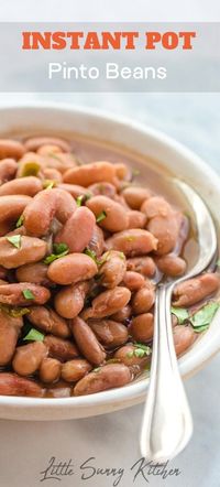 One pot Instant Pot pinto beans cooked from scratch! So simple, perfectly seasoned, and healthy. #instantpotpintobeans #instantpotbeans #pintobeans