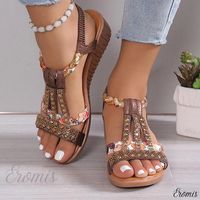 Eromis - Chic Rhinestone Peep-Toe Sandals with Flat Sole