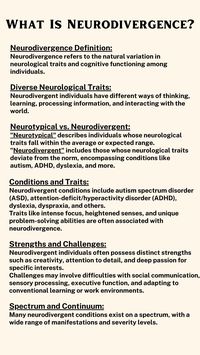 Neurodivergence refers to the natural variations in neurological traits, including how people think, learn, and process information. Find out more with this pin. //Neurodivergency //Neurodivergent Conditions //Neurodivergence and Mental Health #Understandingneurodivergence #NeurodivergentAwareness #NeurodivergentSpectrum