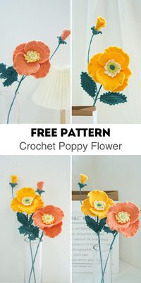 Create charming symbolic designs with our free PDF crochet pattern. Includes easy instructions for a lovely poppy flower.