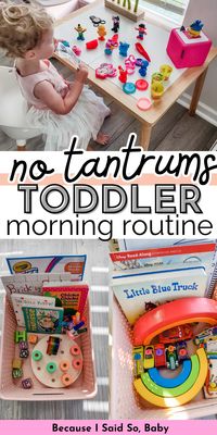 How to structure the morning for a 2 year old (without TV or screens) - yes, it's possible! Reduce tantrums with a predictable routine that teaches independent play skills! #toddler #routine #2yearold #screenfree #ideas #sahm