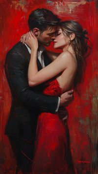 Soulmate couple locked in a dark romance aesthetic, their kiss immortalized in the painting.