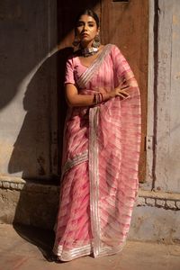 Buy Ruar India Pink Silk Organza Gota Saree With Blouse Online | Aza Fashions