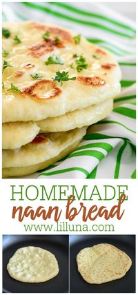 This homemade Naan Bread is soft, chewy, and simply delicious. You won't believe how easy it is to make and will want it as a side to every meal. #naan #naanbread #naanrecipe #bread