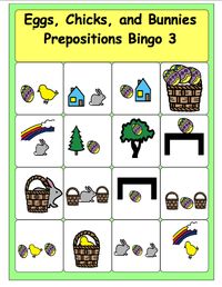 Eggs, Bunnies, and Chicks---Prepositions Bingo to download   - Pinned by @PediaStaff – Please Visit  ht.ly/63sNt for all our pediatric therapy pins