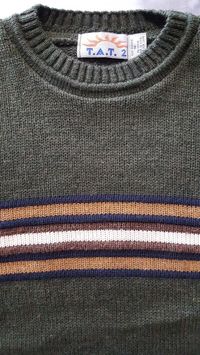 T.A.T.2 Mens Size Med Sweater Vintage 80s 90s Olive Green Brown Stripes USA Made #LeTigre #Crewneck