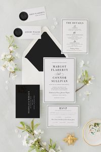 Printed Wedding Invitation Suite, Classic Wedding Invite, Timeless Wedding Invitation With Black Envelopes, Black Tie Wedding Invitation Set - Etsy