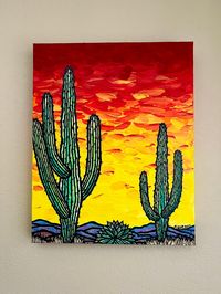 This is an original, handpainted, one-of-a-kind acrylic painting on gallery-style deep edge canvas that measures 20"H by 16"W by 1.5"D. It comes equipped with hanging wire, so it's quick and easy to hang and enjoy! Shipping and insurance are included in the price. *TUCSON LOCALS- Please contact me for pickup options before purchasing!*