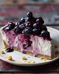 Indulge in creamy no-bake blueberry cheesecake with a rich graham cracker crust and vibrant blueberry topping. Perfect dessert!