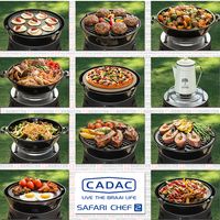 The Cadac Safari Chef 2 is a portable and versatile gas BBQ, weighing less than 4kg.  It includes four interchangeable cooking surfaces. These are: - the pot stand - #BBQ top (cooking area 28cm) - the non-stick flat griddle (cooking area 26cm) - the pot (also used as a dome/lid - 27cm or 3.8 litres)  The #Cadac Safari Chef is ideal for #camping, hiking, fishing, caravanning and sports events and it includes 2 years limited warranty.