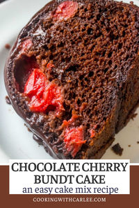 This easy chocolate cherry bundt cake is rich and fudgy. Plus it is easy to make with the help of a cake mix. Make the chocolate glaze for a perfect dessert. This one is a showstopper, nobody has to know how easy it was to make.