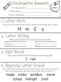 Weekly Kindergarten Homework {72 pages of ELA and Math activities}