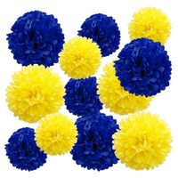 PRICES MAY VARY. Tissue Paper Pom Pom: Size: 12 inchX6,10 inchX6; Sold as set of 12. Color: Pretty Navy Blue and Yellow. Paper Pom Pom: Good quality materials: made of selected high-quality paper, bright colors, safe and non-toxic, each paper flowers balls comes with white ribbon and instructions. Party Paper Pom Pom: Perfect party supplies and decorations, for wedding, birthday, baby shower, bridal shower, celebrations, easter, christmas, valentine's, custom parties and general ambiance, decora