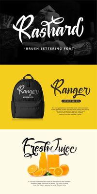 Rashard is a natural handwritten brush font. Made by writing on paper first and then scanning. Then spruce up each character so that they blend into a very natural font. Like original handwriting. Rashard is perfect for logo, quote, stationery, wedding designs, social media posts, advertisements, product packaging, product designs, label, photography, watermark, special events or anything In Zip Package : – Rashard otf – Rashard ttf – Rashard woff Comes with feature : – Uppercase – Lowercase