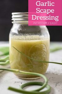 This garlic scape dressing from Binky's Culinary Carnival is a delicious use for you scapes this year. This recipe literally takes 5 minutes and is garlicky perfection. Use it for marinades or in potato, macaroni, coleslaw or a green salad. Seasonally delicious!