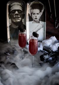 Bride of Frankenstein Cocktail - Vanilla Blackberry Champagne Cocktail