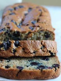 Gluten Free Blueberry Banana Bread with flaxseed meal! This bread is so moist, flavorful and nutty! So good and uses NO BUTTER!!! So good and so easy to make! #glutenfree