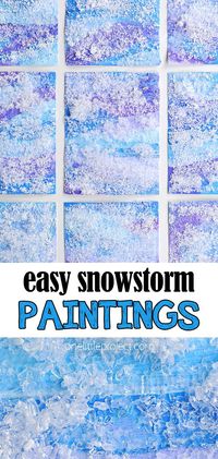 It's SO EASY to make a snowy winter painting using process art! Kids can paint a beautiful sparkling snowstorm using paint and epsom salt. Such a fun winter craft and activity for kids of all ages!