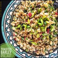 Toasted Barley, Pistachio and Barberry Pilaf with Yoghurt-Tahini Dressing