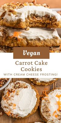 You will love these soft, chewy, & moist Vegan Carrot Cake Cookies topped with the best dairy-free cream cheese frosting! These easy vegan carrot cookies are better than Crumbl & make the perfect dairy-free & eggless dessert for Easter or any Spring gathering! #carrotcakecookies