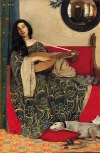 Artwork by Frank Cadogan Cowper, Mariana in the South, Made of pencil and watercolour heightened with bodycolour on card