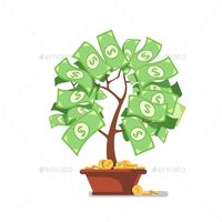 Growing Money Tree by IconicBestiary Growing money tree. Green cash banknotes and coins sprouts rising from ceramic pot. Modern flat style concept vector illustration