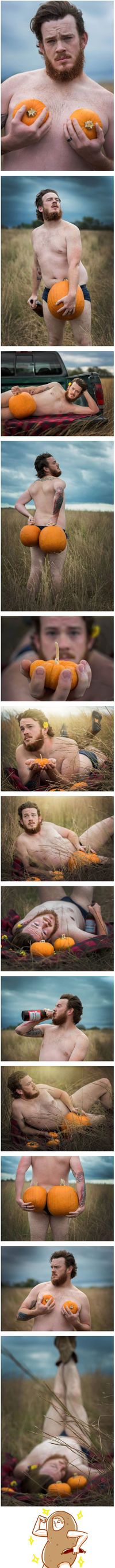 Husband Does a Sensual Pumpkin-Themed Halloween Photoshoot For His Wife