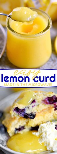 This incredibly easy Lemon Curd recipe is sweet, tart, silky smooth and perfect for spreading on all manner of baked goods such as scones and biscuits. Lemon curd is so easy to make in the microwave and blows store bought lemon curd out of the water. It's simply amazing and so refreshing! // Mom On Timeout #lemon #curd #lemoncurd #microwave #recipe #recipes #easy #lemons