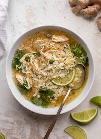 ginger lime chicken soup with cilantro rice