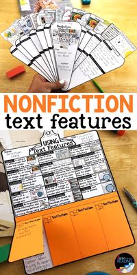 These nonfiction text features activities are such a fun nonfiction reading craft for any nonfiction book.  They are great for students in guided reading, shared reading, partner reading, reading centers, or independent reading activity.  The clipboard craft includes a nonfiction text features anchor chart with lift the flap tabs for students to record types of text features and how they are helpful.  Reading comprehension activities | nonfiction reading skills| nonfiction activities for kids