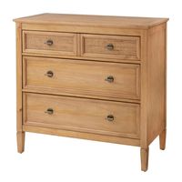 Classic wooden chest featuring four drawers for maximizing bedroom storage. Patina colored chest is finished with classic hardware. The four drawers consist of two large drawers and two smaller drawers.