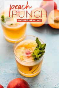 This fresh peach punch recipe is the perfect summer drink! It uses freshly pureed peaches (to make a delicious peach juice), then we add a few key ingredients to take this easy recipe over the top. It's a kid-friendly, family-friendly, and perfect party drink.