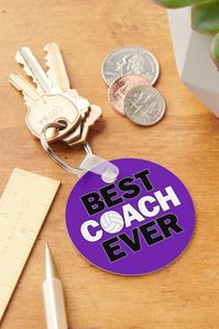 A fun customizable round keychain for the world's best volleyball coaches! You can leave the background color as it is (purple), or click the [Customize] button and use the color picker tool to change it to any color you want. These make a fun and affordable "thank you" gift for volleyball coaches, and make a great team gift for volleyball coaches at the end of the season!