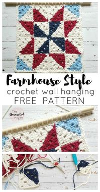 Barn Quilt Inspired Crochet Wall Hanging | Free Crochet Pattern | The Unraveled Mitten | Add some farmhouse style to your home today with this quick quilt inspired granny square crochet wall hanging.. #farmhousestylecrochet #crochet #freecrochetpattern #grannysquare