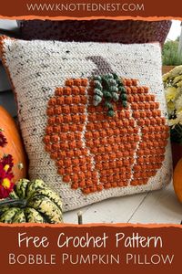 Crochet a Pumpkin Pillow that will add cozy texture to your fall decor! This free crochet pattern has a rustic, modern farmhouse vibe. #freecrochetpattern #crochetpumpkin #fallcrochetpatterns #falldecor #autumndecor