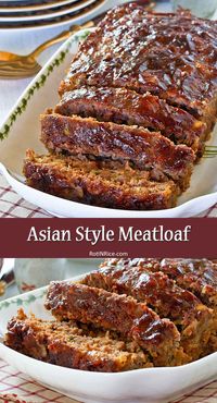 Moist and flavorful Asian Style Meatloaf flavored with hoisin and soy sauce. Delicious served with rice for a truly Asian taste. | RotiNRice.com #asianstylemeatloaf #meatloaf