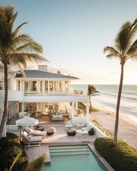 Beachfront home at sunset, coastal design, spacious outdoor living - ai rendering for inspiration #coastalhome #floridahome