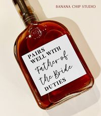 Father of the Bride Labels Details: -High Quality weatherproof matte label Available Sizes: 50ml mini shot label (2x2 inch) 375 ml label (3x3 inch) 750 ml label (4x3.5 inch) 1 L label (4x3.5 inch) All labels are designed and produced in CA Please note that the bottle in this photo is not included Want to see more? Click here: https://www.etsy.com/shop/BananaChipStudio?ref=search_shop_redirect If you have any problems with your order please let us know. Follow us on Instagram @bananachip.studio