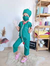 We have no exchanges or returns. Therefore, make your purchase by checking the standard measurements according to your child's age and size, or specify the exact measurements by customizing. .Our product is handmade .I am embroidering your child's name on the front pocket. .It is a set consisting of t-shirt, trousers, surgical cap and mask. . You can order a special size or a standart size . It can be planted between the ages of 1 and 12 .If you want fast shipping,send a message before purchasin