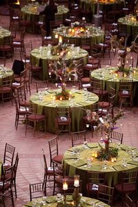 beautiful table settings. Greens, whites and purples! <2