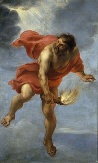 1637.Jan Cossiers (1600-1671) Prometheus Carrying Fire.oil on canvas.182x113 cm. Prado National Museum.