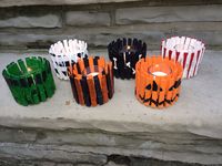 Halloween candle holders- I love clothespins because you can do so many fun things with them! Tuna cans, dollar store clothespins, and acrylic paint- cheap, fun, and easy! I came up with these 6- there were many more I wanted to make but I was clothespinned out after these!