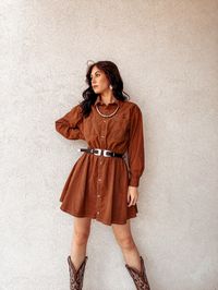 Rust orange dress, boots, fall western, nfr fashion